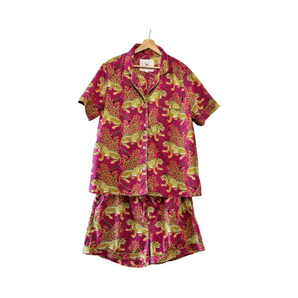Printfresh Bagheera Leopard Print Pajama Set Pink and Yellow Organic Cotton XL - Picture 2 of 12
